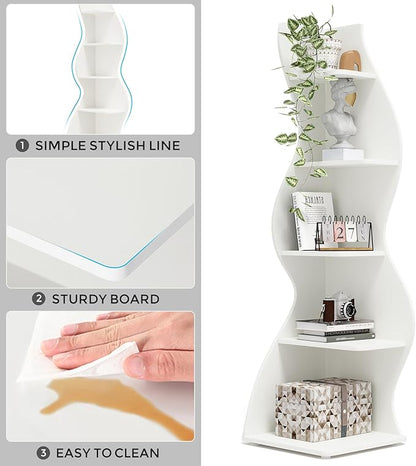 Small Corner Shelf, Modern 5-Tier Wall Corner Bookshelf, Stylish Bookcase Storage Rack for Small Space,Living Room. Bedroom