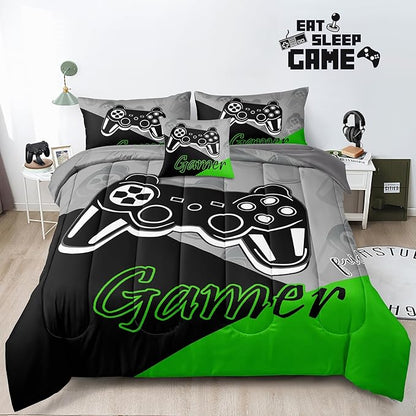 5 Pieces Gaming Bedding Set Twin Size for Boys Gamer Comforter Set for Boys Girls Kids Teens 5 Piece Bed in A Bag Video Game Bedding for Gamer Room Decorative Twin51