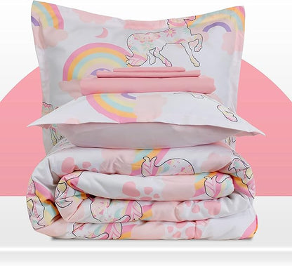 SLEEP ZONE Kids Unicorn Bedding Comforter Set Full/Queen Size - Super Soft & Cute Printed 3-Piece Comforter Set All Seasons for Girls, Fade Resistant, Machine Washable, Pink Unicorn