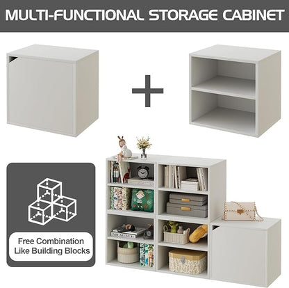 Storage Cube 2 Tires White Stackable Storage Shelf with Door, Cubby Organizer Wooden Display Shelf Closet Organizer,Modern Cubical Bookcase Small Storage Cabinet for Living Room Bedroom