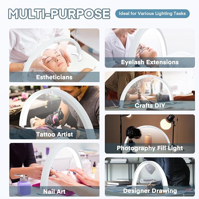 MYSWEETY Half Moon Light for Desk, 29'' 40W Led Nail Tech Desk Lamp, Half Moon Table Lamp with Remote, Stepless Dimming Color Temperature, Lash Light for Eyelash Extensions, Tattoo, Beauty