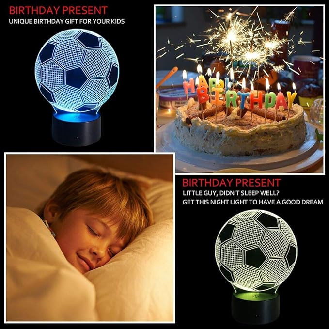 Wiscky Soccer Night Lights for Kids 3D Illusion Football Lights Lamp 7 LED Colors Changing Touch Table Desk Lamps Decorative Lighting Cool Toys Gifts Birthday Holiday Xmas Gifts Sports Theme Fans