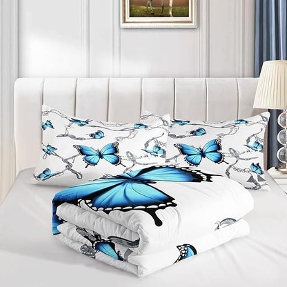 CVHOUSE Butterfly Bedding Set,Butterfly Comforter Twin,Butterfly Comforter Set for Girls Kids Teens,Butterflies Quilt Set with 1 Comforter and 2 Pillow Cases- 3 Piece