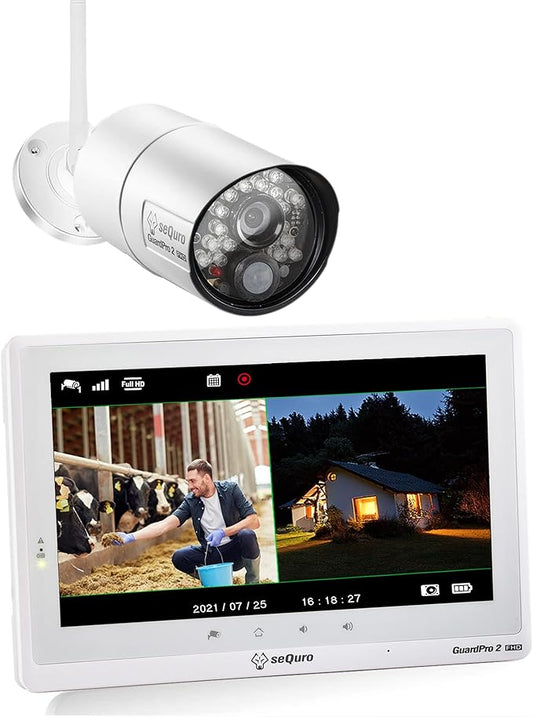 seQuro GuardPro 2 Wireless Security Camera System, 10.1-inch Touchscreen Monitor, 4CH DVR Kit, 1080p HD Outdoor Bullet Camera, Motion Detection, Night Vision, Waterproof, Free App, Home Security DVR
