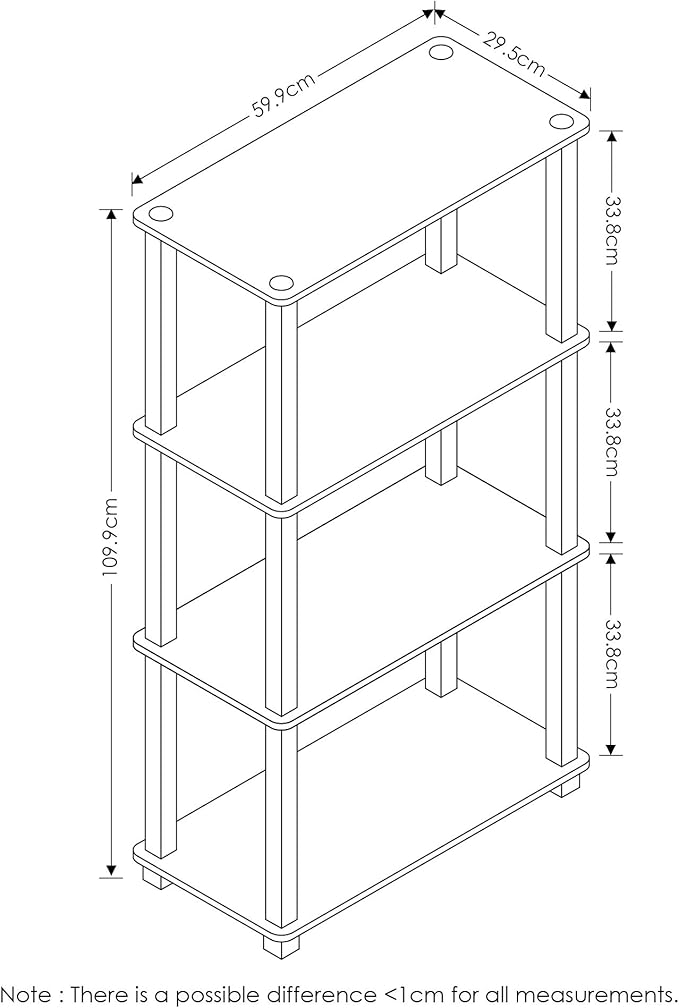Furinno Turn-N-Tube 4-Tier Multipurpose Shelf Display Rack, Square Tube, Sonoma Oak/White