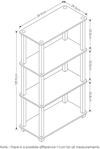 Furinno Turn-N-Tube 4-Tier Multipurpose Shelf Display Rack, Square Tube, Sonoma Oak/White