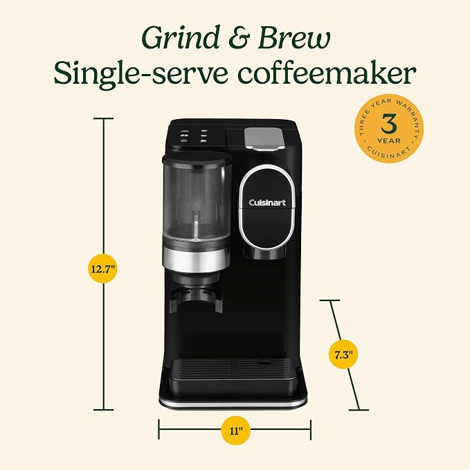 Cuisinart Single-Serve Coffee Maker + Coffee Grinder with 8 oz., 10 oz., and 12 oz. Serving Size, Compatible with Single-Cup Pods, 48-Ounce Removable Reservoir, Stainless Steel, DGB-2 | Serving Size, Single-Cup Pods, 48-Ounce Removable Reservoir, DGB-2