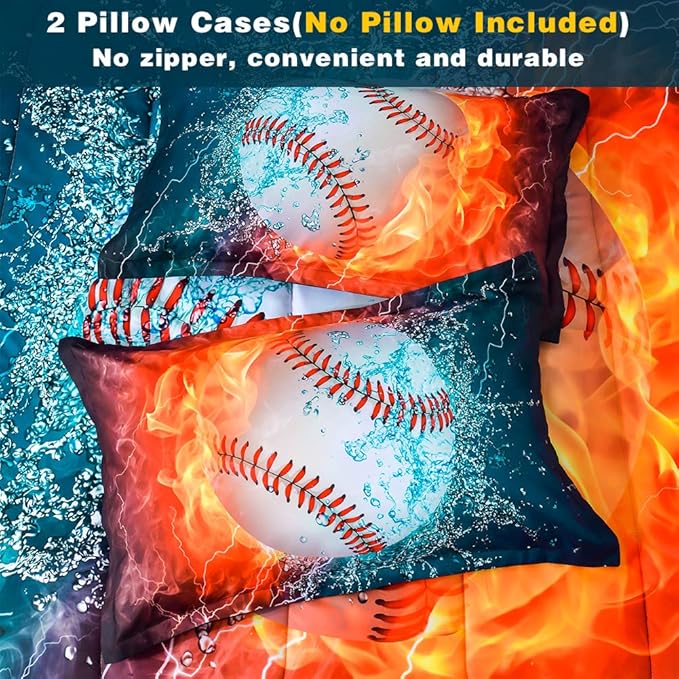 Andency Baseball Comforter Set Queen(90x90 Inch), 3 Pieces(1 Baseball Comforter, 2 Pillowcases) Sport Microfiber Comforter Set Bedding Set for Kids Boys Teens