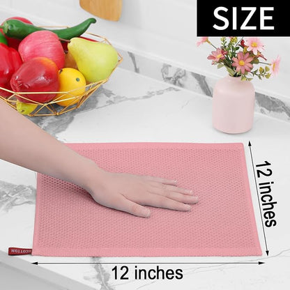 Homaxy 100% Cotton Waffle Weave Kitchen Dish Cloths 12-Pack, Dried Rose | 12 x 12 Inches, Ultra Soft Absorbent Dish Towels, Quick Drying Dish Rags with Hanging Loop