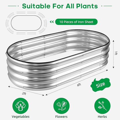 JERIA Raised Garden Bed,Galvanized Raised 2 Pcs 4×2×1ft Planter Boxes Outdoor with Easy Assembly, Large Garden Bed for Vegetables, Fruits, Flower