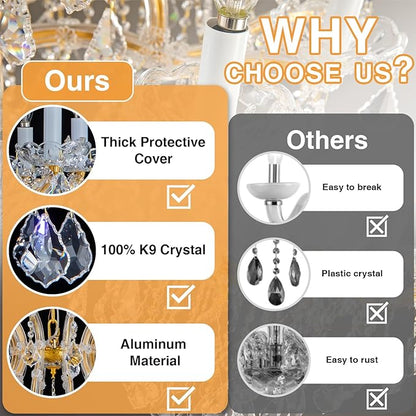 Large Gold Crystal Chandelier Light Fixtures - 24 Lights Modern Crystal Chandeliers for Hotel, Lobby, Foyer, Entryway Hall, Staircase High Ceiling Chandelier 2 Layers
