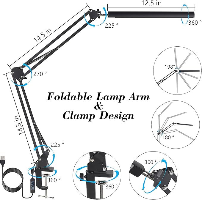 Modern LED Desk Lamp with Adjustable Brightness and Color Temperature, Eye-Caring, Architect Desk Lamp for Office, Home, Reading, Drawing