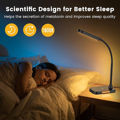 LASTAR LED Desk Lamp, 12W Flexible Gooseneck Table Lamp, Office Desk Light with Night Light, USB Port, Touch Control, 5 Color Temperatures & 7 Brightness Levels, Memory Function for Home Office