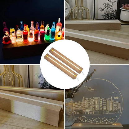 LED Light Display Base, 2 pcs 11.81 Inch Wooden LED Light Base for Acrylic, Rectangle Wood Display Pedestal, 3D Crystal Light Base For Glass Art, Wood Night LED Light Lamp Base with Usb Switch