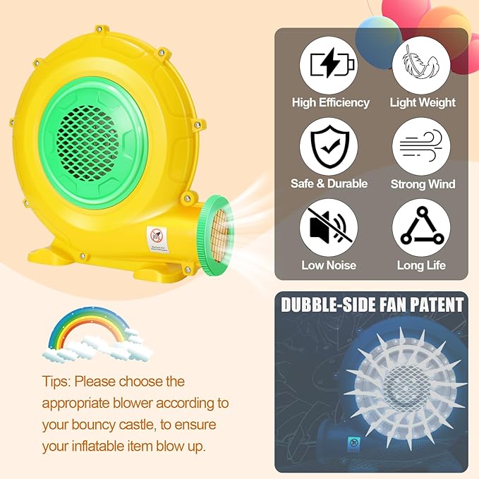 Bounce House Blower, 1100W 1.47HP Commercial Air Blower with Double-sided Fan Blade Design, Strong Wind and Great Heat Dissipation Properties for Large Bouncy Castle, Jump Slides, Arch