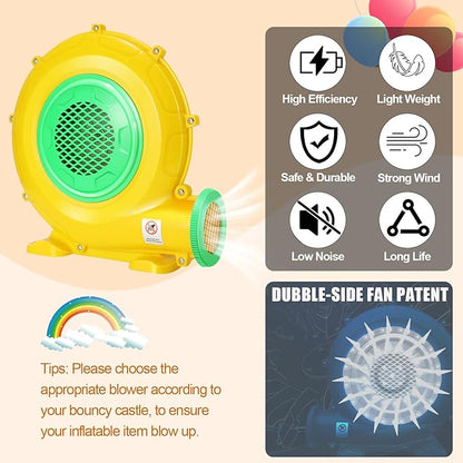 Bounce House Blower, 950W 1.27HP Commercial Air Blower with Double-Sided Fan Blade Design, Strong Wind and Great Heat Dissipation Properties for Medium and Small Bouncy Castle, Jump Slides, Arch
