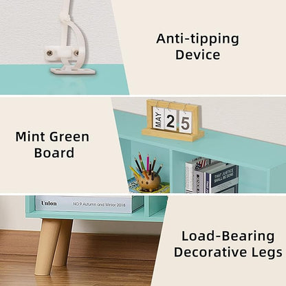 LEYAOYAO 8 Cube Bookshelf 3-Tier Bookcase with Legs, Mint-Green Kids Book Shelf Cute Storage Organizer, Large Open Toy Shelves Modern Bookshelves,Display Bookcases for Bedroom,Living Room,Nursery
