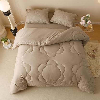 Champagne Flower Comforter King Champagne Sunflower Print Bed King Comforter Set 3 Pieces Champagne Floral Comforter Set for Women Girls Bedroom Decor All Season Hotel Quality Comforter Set