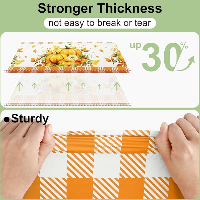6 Packs Buffalo Disposable Table Cloth, 54 x 108 Inch Waterproof Plastic Tablecloth, Rectangle Pumpkin Orange and White Checkered Table Covers for Picnic, Birthday, Party