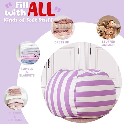 Wekapo Stuffed Animal Storage Bean Bag Chair Cover for Kids | Stuffable Zipper Beanbag for Organizing Children Plush Toys Large Premium Cotton Canvas