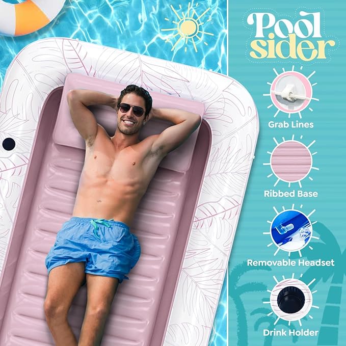 Premium Inflatable Tanning Pool Lounger | Large Inflatable Tanning Bed for Adults - 4 in 1 Multipurpose Suntan Tub | Pool Floats Adults, Inflatable Pool Float | Tanning Float - Sunbathing Pool Raft