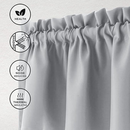 Hiasan Valance Curtains for Kitchen Blackout Thermal Insulated Solid Window Curtain Valance, Silver Grey, 60 x 18 Inches, 1 Panel