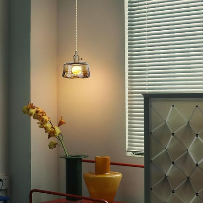 Sedelan Galss Pendant Light, Vintage Pendant Lights Kitchen Island Adjustable Tea Color-Amber Hanging Light Fixture for Living Room Dining Room Bedroom E26