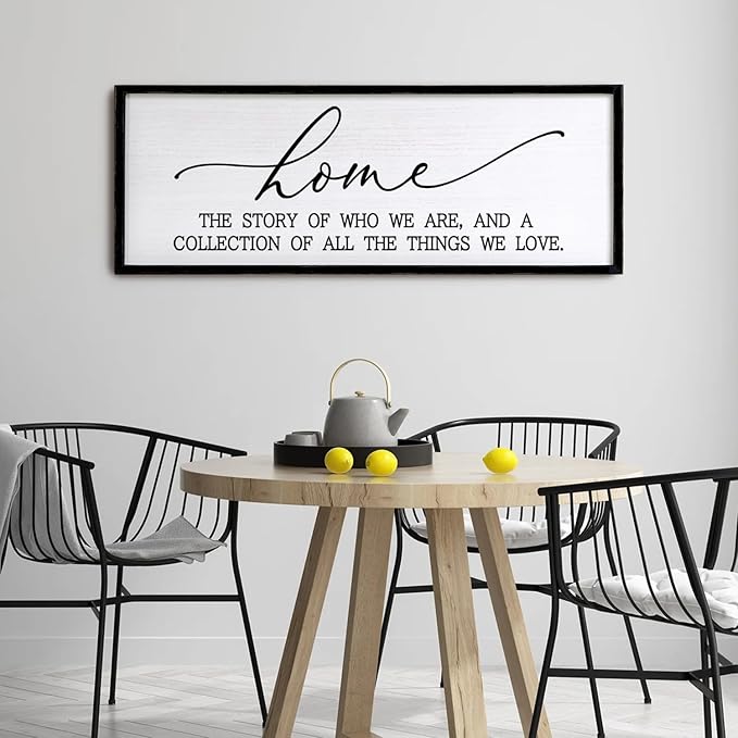 Home is the Story of Who We Are & a Collection of all the Things we Love Sign Framed Wall Art, 40''×15'' Rustic Horizontal Family Quote Wood Sign, Farmhouse Long Home Plaque Wall Decor