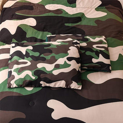 Meeting Story Army Green Camouflage Bedding Set, Camouflage Comforter Set, 3 PCS One Comforter and Two Pillowcases, All Season Soft Bedspread for Kids Teens Adults (Green, Queen)