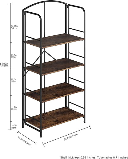 No Assembly Folding Bookshelf, Metal Book Shelf for Storage, Folding Bookcase for Office Organization and Storage (Firestone, 4 Tiers)