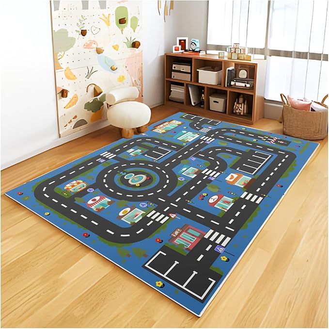 Analog ABC Kids Rug Playroom Car Rug Play Mat City Life Road Rug for Cars Fun City Map for Carpet for Bedroom Boys (55 * 82 inches, Hope City)