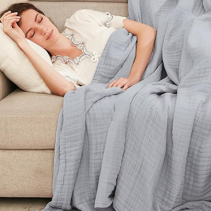 EMME Cotton Throw Blanket for Couch Soft Muslin Blankets 50"x60" Lightweight Breathable Blanket All Season Gauze Blanket, Light Grey