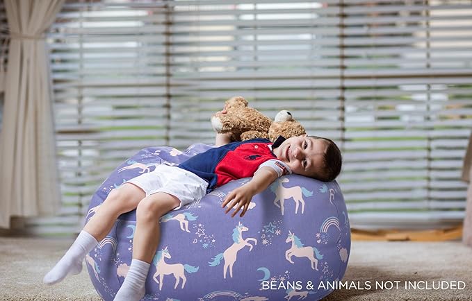 Aubliss Stuffed Animal Storage Bean Bag, Unicorn Bean bag Chair, Stuff 'n Sit for Kids, Large 38"-Canvas Unicorn Blue