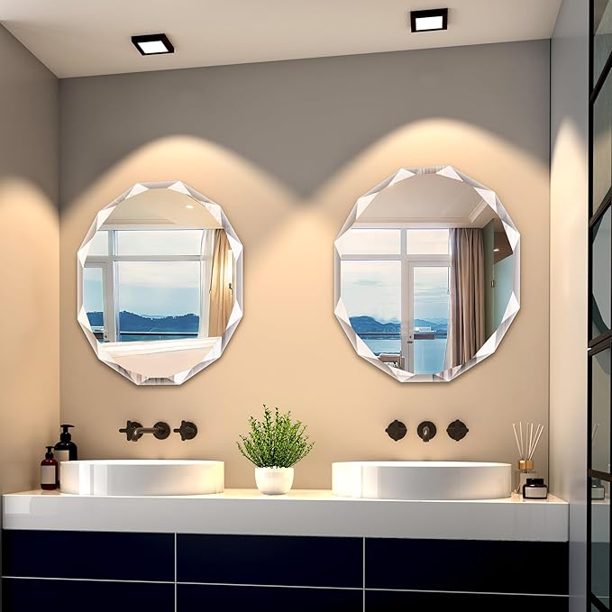 Bathroom Mirrors for Over Sink, Round Frameless Mirrors for Wall, 24x28 Inch Beveled Bathroom Mirror, Bathroom Vanity Circle Mirror for Bedroom Living Room Entryway Home Decor