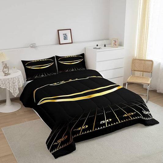 Feelyou Football Bedding Set Queen Kids Rugby Sports Comforter Set American Football Comforter Set for Boys Golden Black Room Decor Lightweight Quilt Set with 2 Pillow Case