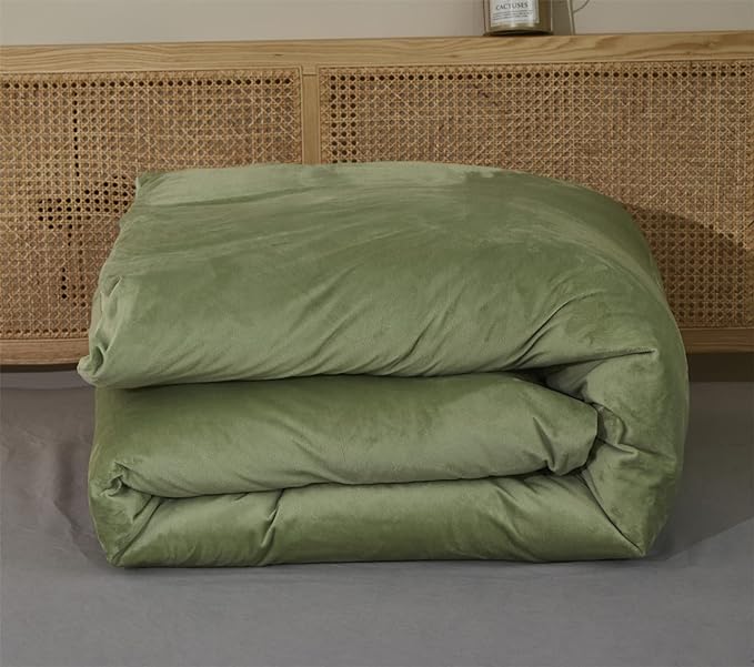 Sage Velvet Comforter Sets Solid Sage Green Flannel Bedding Set 3 Pieces Comforter Set Twin Size Sage Green Velvet Blanket Warm Winter Bedding Set(Sage Velvet, Twin(68'' 90''))