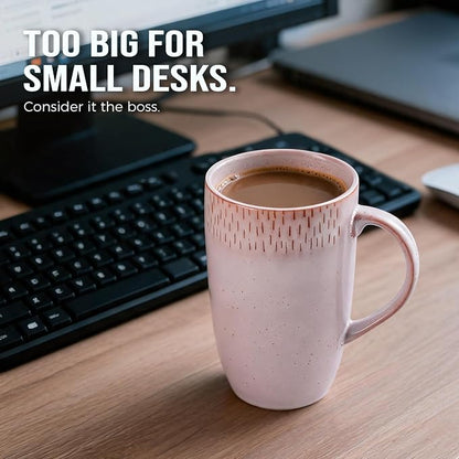 22oz Oversized Heavyweight Ceramic Coffee Mug, Large (Pink) | 22oz Extra Large, Oversized Heavyweight Ceramic, Reactive Glaze, Microwave & Dishwasher Safe, Prop 65 Compliant, Gift Box