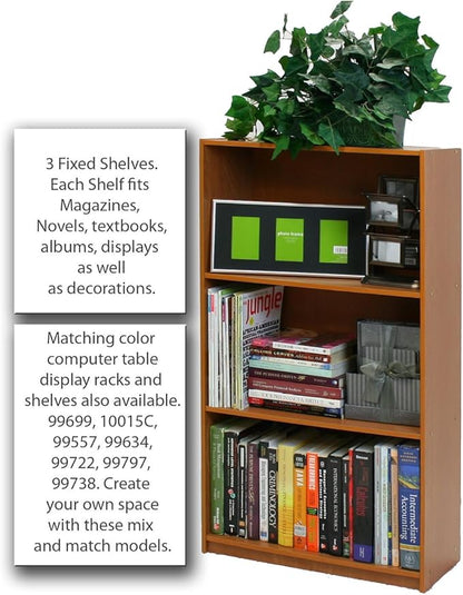Furinno Basic 3-Tier Bookcase Storage Shelves, Light Cherry
