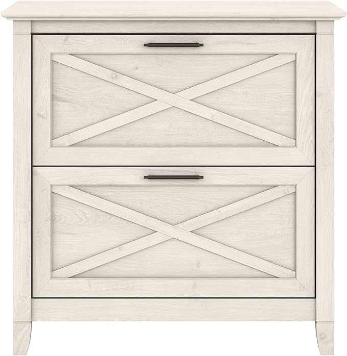 Bush Furniture Key West 2 Lateral File Cabinet | Document Storage & Key West Bookcase Shelf in Linen White Oak | Farmhouse Bookshelf Display Cabinet