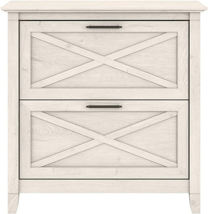 Bush Furniture Key West 2 Lateral File Cabinet | Document Storage & Key West Bookcase Shelf in Linen White Oak | Farmhouse Bookshelf Display Cabinet