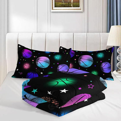 Datura home Kids Comforter Set Glowing Basketball Printed Pattern Bedding Set with 1 Comforter and 2 Pillowcases for Girls Boys Bedroom All Season(Basketball1 Queen)