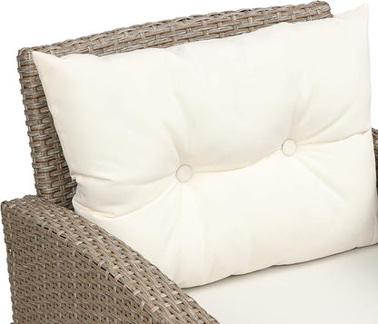 Outdoor Furniture Sets 4 Piece Patio Conversation Sofa with Glass Table, Chaise Lounge and Chair, for Garden Backyard, Onesize, Beige