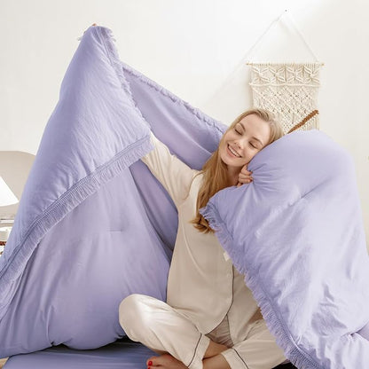 Andency Full Size Comforter Set Lavender, Purple 3 Pieces Boho Lightweight Bedding Comforters & Sets, All Season Soft Tassel Bed Set (78x90In Comforter & 1 Pillowcase)
