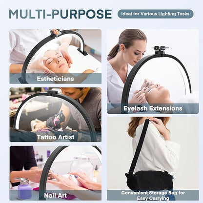 MYSWEETY Foldable Half Moon Light for Nail Desk, 29 Inch Led Nail Tech Desk Lamp, Half Moon Table Lamp with Phone Holder, Esthetician Lash Light for Eyelash Extensions, Tattoo, Eyebrow(Black)