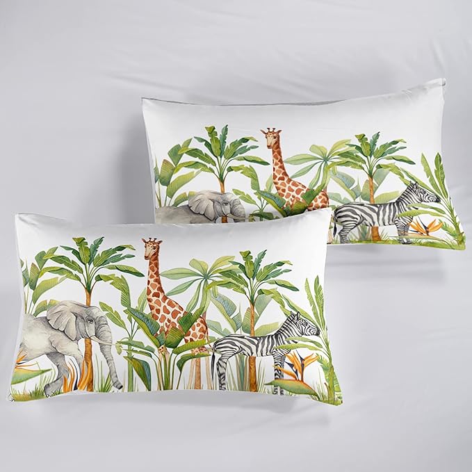 Wild Animal Comforter Twin Size,Elephant Giraffe Zebra Kids Comforter Set,3Pcs Bedding Set Printed Comforter with 2 Pillowcases,Down Alternative,Soft and Lightweight,for All Seasons