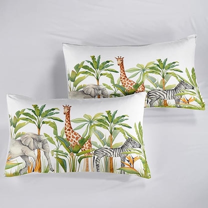 Wild Animal Comforter Twin Size,Elephant Giraffe Zebra Kids Comforter Set,3Pcs Bedding Set Printed Comforter with 2 Pillowcases,Down Alternative,Soft and Lightweight,for All Seasons
