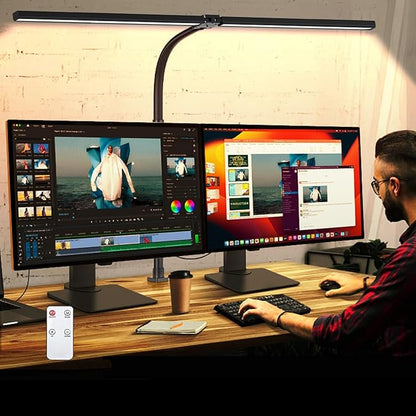 Double Head LED Desk Lamp with Anti-Glare Cover Computer Desk Lamp for Home Office 24W Brightest Desk Light Office Lamp for Workbench Drafting Architect Reading with Remote Control