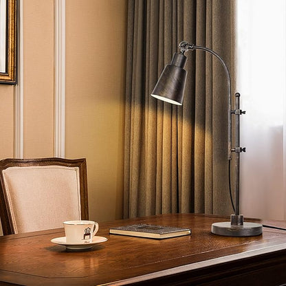 Metal Desk Lamp Rustic Task Lamp Black Adjustable, Industrial Style Lamp with On/Off Switch, Vintage Work Lamp, Reading Lamp for Bedroom, Study Room &Office, ETL Certificate. (Black01-3S)