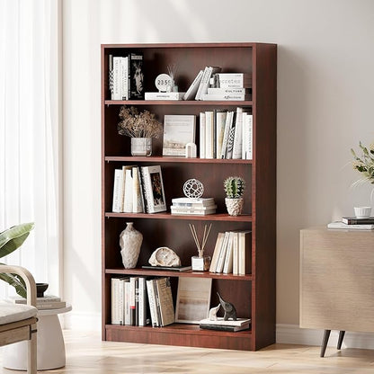 Soohow Cherry Bookcase,Bookshelf for Bedroom,60 inches Tall Wood Book Case Book Shelves,5 Shelf bookcase for Living Room