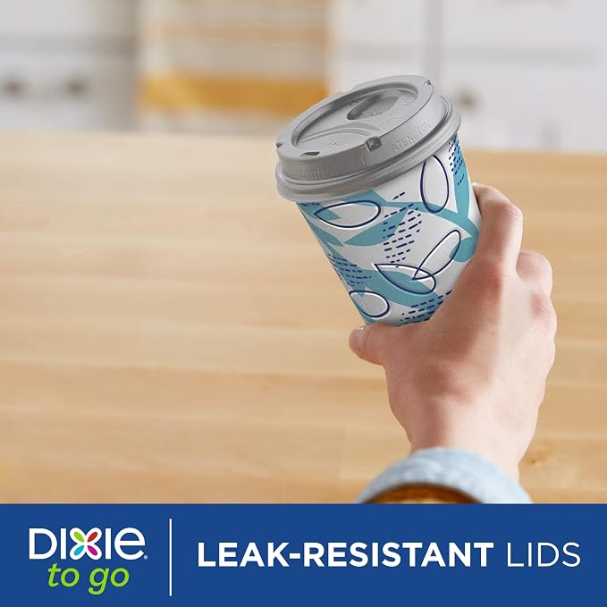 Dixie To Go Paper Coffee Cups With Lids, 12 oz, 14 ct, Disposable Insulated Paper Cups for On-The-Go Hot or Cold Beverages | Medium